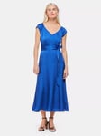 Whistles Petite Arie Hammered Satin Midi Dress, Cobalt Blue