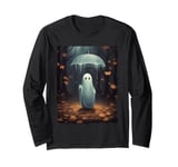 Vintage Ghost Holding Umbrella In The Rain Halloween Gothic Long Sleeve T-Shirt