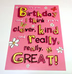 YOU'RE CLEVER KIND GREAT Pink Text HOW ALIKE WE ARE! HAPPY BIRTHDAY CARD 5x7"