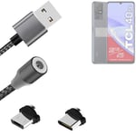 Data charging cable for TCL 40 SE with USB type C and Micro-USB adapter