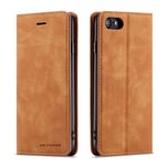 QLTYPRI Case for iPhone 7/8/SE 2020/SE 2022 5G, Premium PU Leather Cover TPU Bumper Card Holder Kickstand Hidden Magnetic Adsorption Flip Wallet Case Cover for iPhone SE 2022/SE 2020/8/7 - Brown