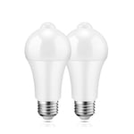 Powstro LED Smart Motion Light Bulbs - E27 PIR Light Sensor Bulb 12W Cool White 6500K Auto On/Off Night Lamp for Stairs, Garage, Corridor, Walkway, Yard, Hallway, Patio, Carport (2 Pack)