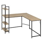 Woltu - Bureau d'ordinateur en Forme de l Table d'angle avec 4 étagères de Rangement, 138x138x126cm, Chêne Clair et Noir