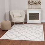 Surya Vannes Tapis Géométrique Scandinave - Grand Tapis Salon, Salle à Manger, Chambre, Cuisine, Bureau - Tapis Design Boheme Chic, Berbere Moderne, Tapis Poil Court 120x170cm - Blanc et Gris Clair