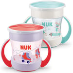 NUK Mini Magic Cup Tasse antifuite - Rebord antifuite 360° - À partir de 6 mois - Poignées ergonomiques - Sans bisphénol A - 160 ml - Rose et turquoise - Lot de 2