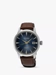 Seiko SRPK15J1 Men's Midnight Blue Moon Presage Cocktail Time Leather Strap Watch, Blue Grey/Brown