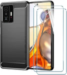 For Xiaomi 11T Pro 5G Case Carbon Fibre Cover & Glass Screen Protector