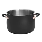 Meyer Accent Stainless Steel Stock Pot 7.6L/24cm - Black Stock Pot Induction Suitable with Easy Pour Rim, Ceramic Non Stick Exterior & Heat Resistant Handles, Durable Cookware