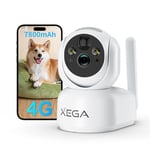 Xega 3G/4G LTE Camera Surveillance Interieure sans Fil Batteries avec Carte Sim, 2K IP Caméra pour Bébé/Animaux, 355° PTZ Camera Vision Nocturne, AI PIR Détection, Audio Bidirectionnel, IP65