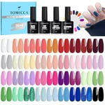 TOMICCA 42PCS Kit Vernis Semi Permanent, 36 Couleurs + 1 Base + 1 No Wipe Top Coat + 1 Top Coat Matte + 1 Blooming Gel + 2 Présentoir à Clous Rond, Lot Gel Semi Permanent UV/LED