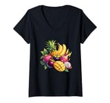 Womens Fresh Tropical Fruits Exotic Fruits V-Neck T-Shirt