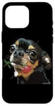 Coque pour iPhone 16 Pro Max Chihuahua noir et marron avec rose pour femme, maman, mère