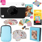 KODAK Printomatic Full-Color Instant Print Camera Gift Bundle + Soft Case + Zink 2x3" Sticky Back Photo Paper 20pk + Album + Sticker Sets + Sticker Frames + Markers + Hanging Frames, Fun Gift - Black