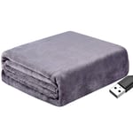 Electric Heated Blanket USB 140 x 80cm, Heating Blanket Throw Electric Washable Cordless Blanket Heated Shawl for Car Home Office Outdoor Removable Washing Gray