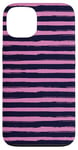 Coque pour iPhone 13 Bleu marine rose rayé girly esthétique Preppy Stripe