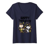 Womens Peanuts - Happy Thanksgiving Charlie Snoopy Woodstock V-Neck T-Shirt