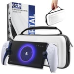 Orzly Étui de transport pour lecteur à distance Playstation Portal, accessoires pour console PS5, protection de voyage et de stockage pour chargeur de casque et plus BLANC/NOIR -Édition coffret cadeau