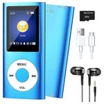 Mp3-spelare med Bluetooth 5.0, musikspelare med 8 GB TF-kort, FM, hörlurar, bärbar Hifi-musikspelare (blå)  (FMY) Blue