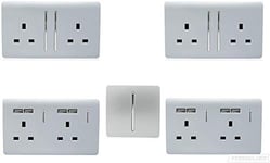 Trendi Switch Artistic Modern Glossy Switches & Sockets Bedroom Trade/Multi Buy Room Pack in Silver