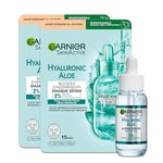 GARNIER Skin Active - Routine Hydratante & Repulpante - Lot de 2 Masque Tissu Booster D'Hydratation + Super Sérum Repulpant - Acide Hyaluronique & Aloe Vera - Peaux Sèches & Sensibles