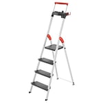 Hailo L100 Topline Échelle de sécurité en aluminium - 4 marches XXL jusqu'à 150 kg - Échelle avec étrier de maintien extensible, verrouillage de la plate-forme - Nombreux accessoires - Échelle pliable