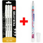 Sakura Gelly Roll Gel Pens - 05/08/10 - White - Blister Of 3 + Quickie Glue Pen