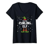 Womens I'm The Curling Elf Curler Christmas V-Neck T-Shirt