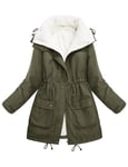 CMTOP Manteau Femme Hiver Veste Polaire Doublure Chaud Manteaux Peluche Chaude Blouson Thermique Epais Parka Couleur Unie Outwear Zippé Chic et Élégant Manteau avec Revers(Vert Armée,S)