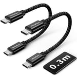 CLEEFUN Short USB C to USB C Cable [0.3M,2-Pack], USB Type C 60W PD QC 3.0 Fast Charging Lead for Samsung Galaxy S21 S20 fe Note 20 10 Ultra Plus A51 A71 A21s,Notebook,Pad,Tablet,Pixel 5 4 3 XL