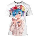 YZJYB Hommes 3D Impression T-Shirts Anime Re Zero Starting Life in Another World Graphique Vêtements Cool Nouveauté Mode Cosplay Manteau Décontractée Manche Courte Col Rond Été Tops Tees,XXXL