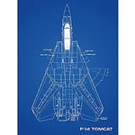 Artery8 Grumman F-14 Tomcat US Fighter Aicraft Blueprint Plan Art Print Canvas Premium Wall Decor Poster Mural