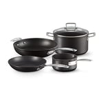 LE CREUSET, Poêle Anti-Adhérente en Aluminium Forgé, Ø 24 cm + Sauteuse en Aluminium Forgé avec Poignée d'Assistance + Casserole à Lait en Aluminium Forgé, Ø 16 cm + Faitout en Aluminium Forgé