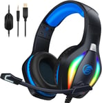 ¿2024 New¿FC100 Casque Gaming pour PC/PS4/PS5/Xbox/Mac/Nintendo Switch, Casque Gamer PS4 avec Lumière RVB, Casque PS5 avec Micro, Casque Antibruit avec Prise Jack 3,5 MM - Bleu