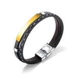 Aruie Bracelet Gourmette pour Homme en Cuir Aicer Inoxydable avec Plaque Plaqué Double Rangs Tressé Chaîne de Main Bijoux Or