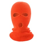 Vinter Helansikte Mask Tre-håls Balaclava Stickad Hatt Hals Damask - Fluorescent Orange