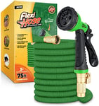 Flexi Hose Expandable Garden Hose - 75FT Heavy Duty Water Hose, Retractable Hose with 2cm Brass Fittings - Expandable Hose Design Includes Spray Nozzle (Green 23 Metres)