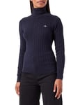 GANT Women's Stretch Cotton Cable Turtleneck Sweater, Evening Blue, XS