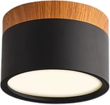 Plafonnier Led,Spot En Saillie Décor Bois,Mini Plafonnier,Rond,Noir,Blanc Chaud 3000 K,12 W.