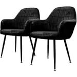 Lot de 2 Chaises de Salle à Manger Cuisine Salon Séjour - Noir - Assise Siège Rembourrée en Velours Structure en Métal Fauteuil Rétro avec Accoudoirs