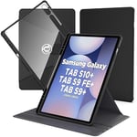 CACOE Coque pour Samsung Galaxy Tab S10+ 2024 / S9+ Plus / S9 FE+ 12,4 Pouces 2023 avec Pen Porte-Stylet, Rotation à 360 Degrés Étui de Protection Ultra Fin Housse en TPU, Noir