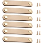 6 Pièces Poignée Meuble Cuir, Boutons de Porte avec Vis pour Armoires Commode Salle de Bain - Beige 96mm