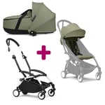 Stokke Pack Poussette duo chassis YOYO³ Blanc + pack 6+ Olive nacelle