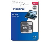 Integral uPro 64GB microSDXC class10 UHS-I A1 U3 V30 (R100 W45 MB/s)