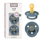 BIBS Colour Soother 2-Pack, BPA Free Dummy Pacifier, Round Nipple. Natural Rubber Latex, Size 2 (6-18 Months), Petrol/Petrol