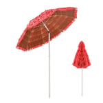 COSTWAY Parasol de Plage Inclinable Hawaii Ø200xH 206cm Toit Chaume Fixation pour Sable 2 Parties Démontables pour Jardin Cour Rouge