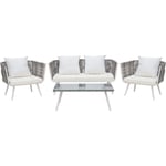 Salon Set de Terrasse Canapé et 2 Fauteuils en Rotin Beige avec Coussins d'Assise Blancs Matières Durables et Design Moderne Tendance Beliani