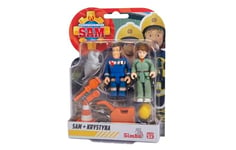 Simba 109252623 Sam Le Pompier V Lot de 4 pièces, avec de Nouveaux Uniformes, chacun avec 2 Figurines, 1 Animal et Accessoires, Mobile, 7,5 cm, à partir de 3 Ans