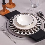 Karaca Aries Porcelain Dinner Set for 6 People - 24-Piece Dinner Set with Plates and Bowls Set, Round Dinnerware Set & Black White Dinner Set