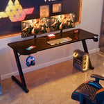 Devoko - Bureau gamer Peut être utilisé pour les jeux, 160 cm × 60 cm, noir, avec support pour casque + porte-gobelet