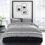 GC GAVENO CAVAILIA Reversible Duvet Cover Sets, Geometrical Bedding Sets King Size, Breathable Stripe Quilt Covers, Black/White